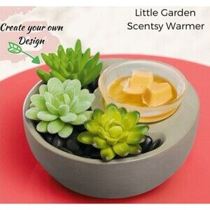 Scentsy "Little Garden" Wax Warmer-Ceramic Bowl, Succulents, Black Stones-NEW